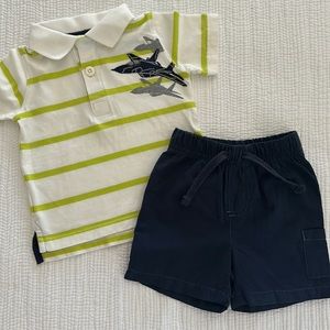 Jet airplane polo & navy shorts boys 6-9 months